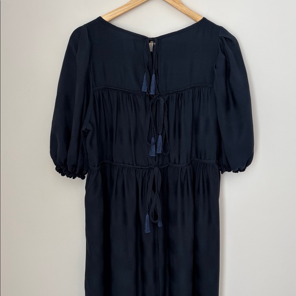 Natalie Martin Hayley Peasant Style Navy Blue Maxi Dress rear Tie Closure - Picture 16 of 16